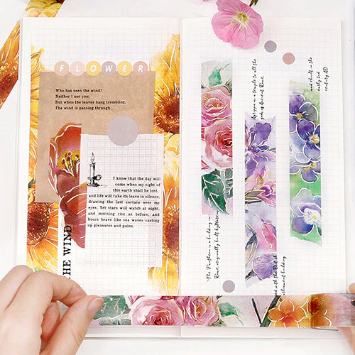BGM Foil Stamping Washi Masking Tape (Watercolour Flower: Rose) - Image 4